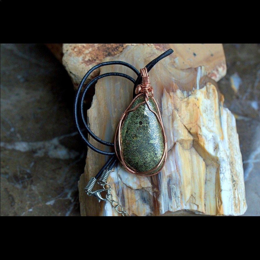 OOAK wire wrapped genuine Apache gold pendant necklace